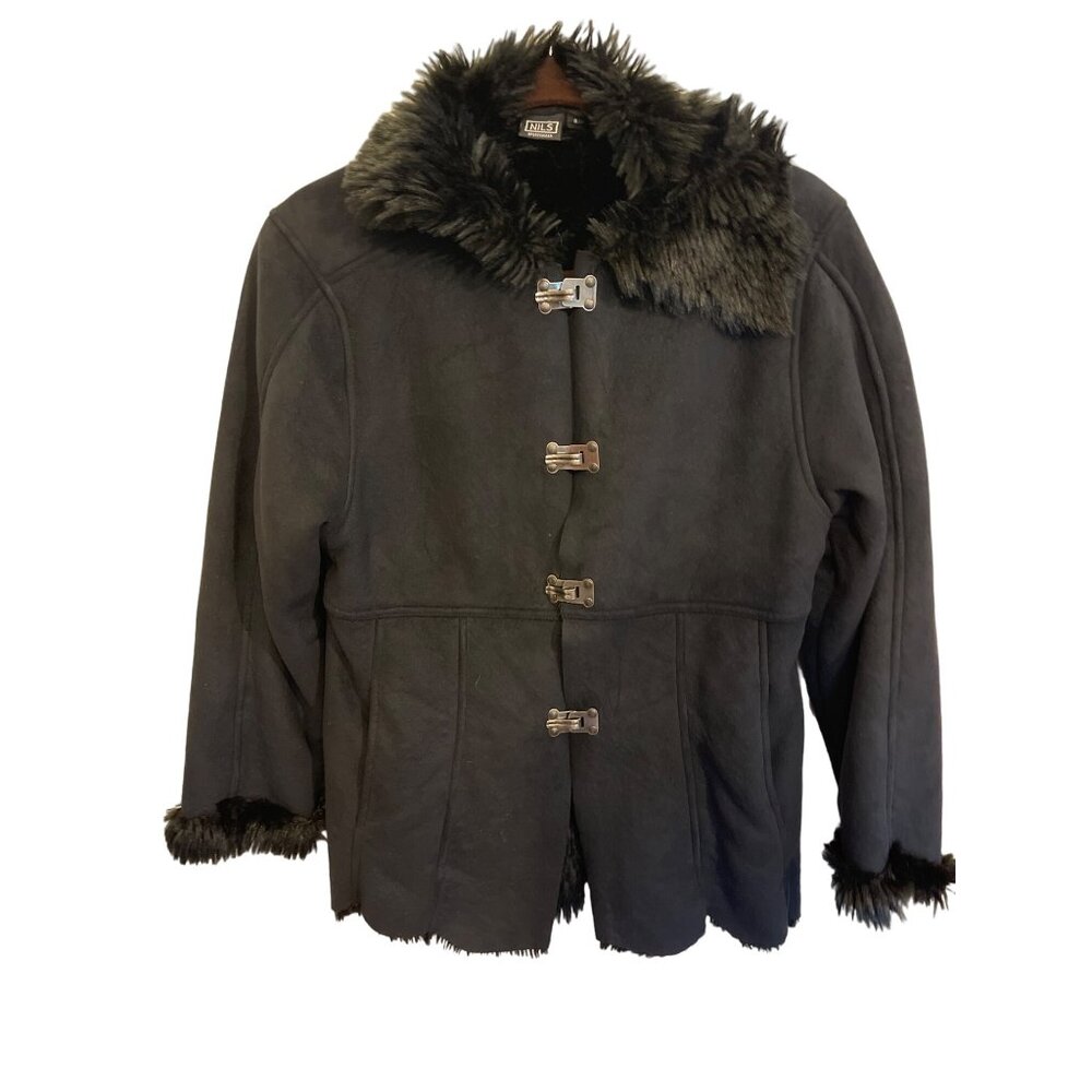 Nils Sportswear Black Faux Fur Trim Womens Coat Size S